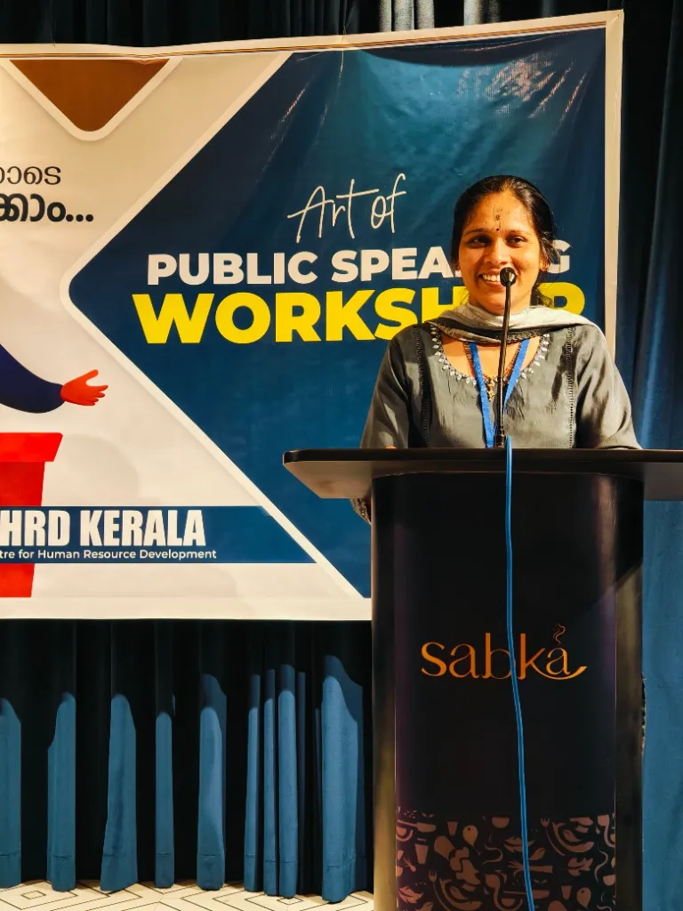 Participant delivering speech during CHRD Training Academy public speaking workshop